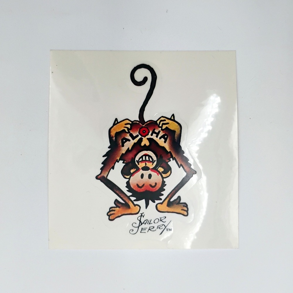 Sailor Jerry Upside-Down Aloha Monkey Tattoo Flash Vinyl Decal Sticker VTG 90s